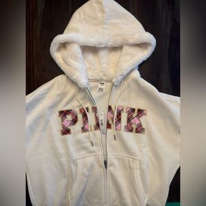 PINK Victoria's Secret Kids Zip-up hoodie  - Cream with Pink Accents